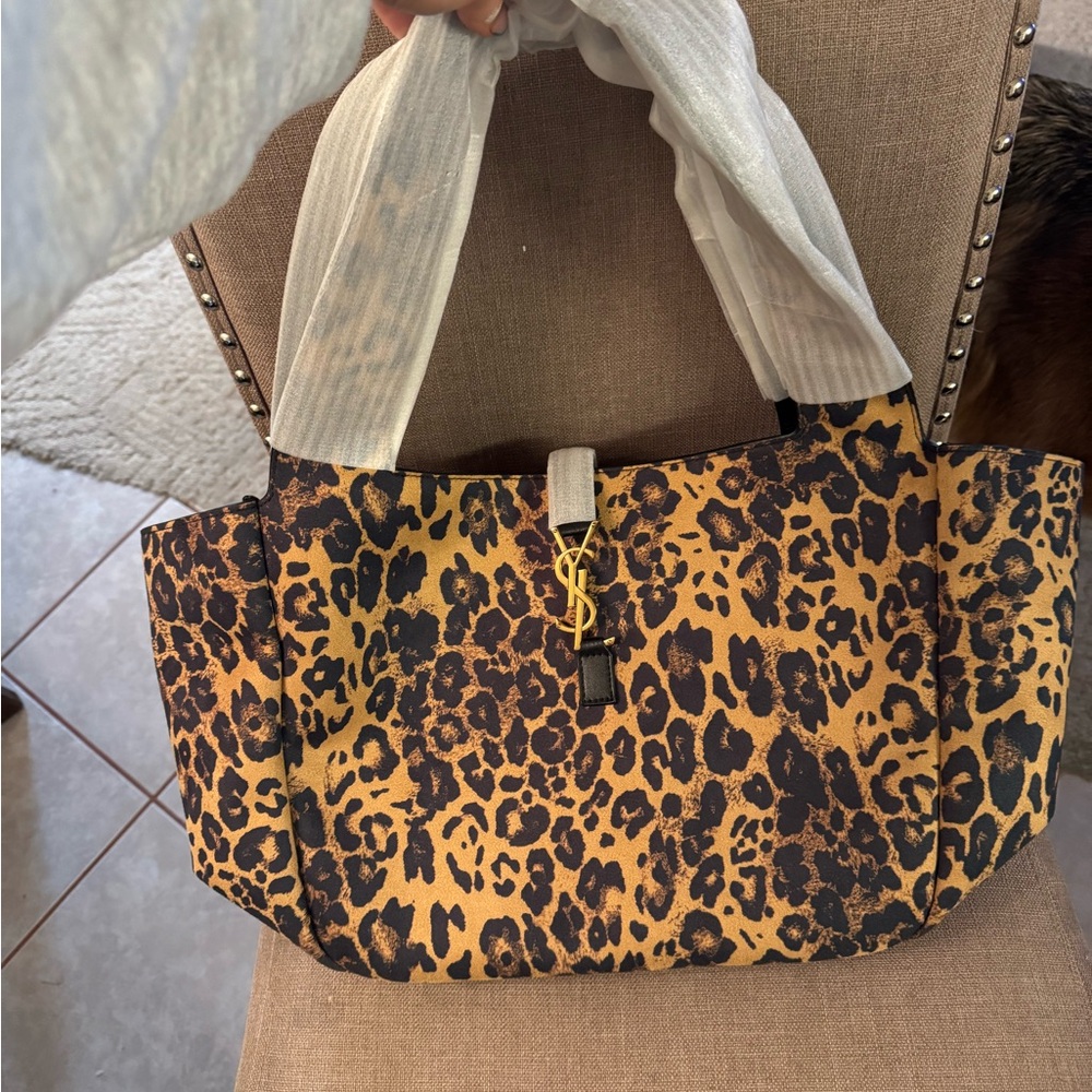 Yves Saint Laurent Leopard Print Brown and Black Tote